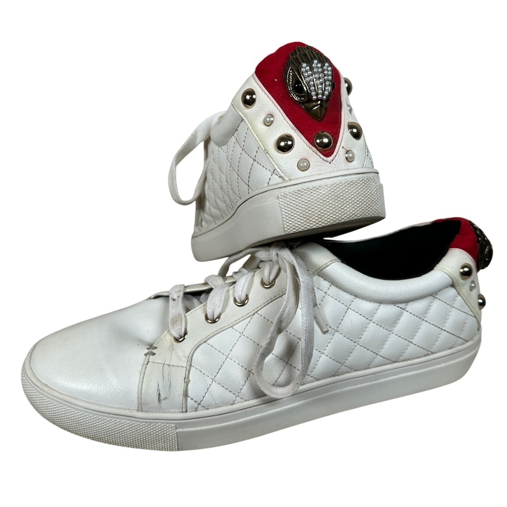 Kurt Geiger London White Quilted Leather Eagle Head Studded Sneakers UK 8 EU 42